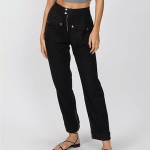 The Kooples Linen Blend Black Cargo Straight Leg Utility Pants Size 36 (US 4)